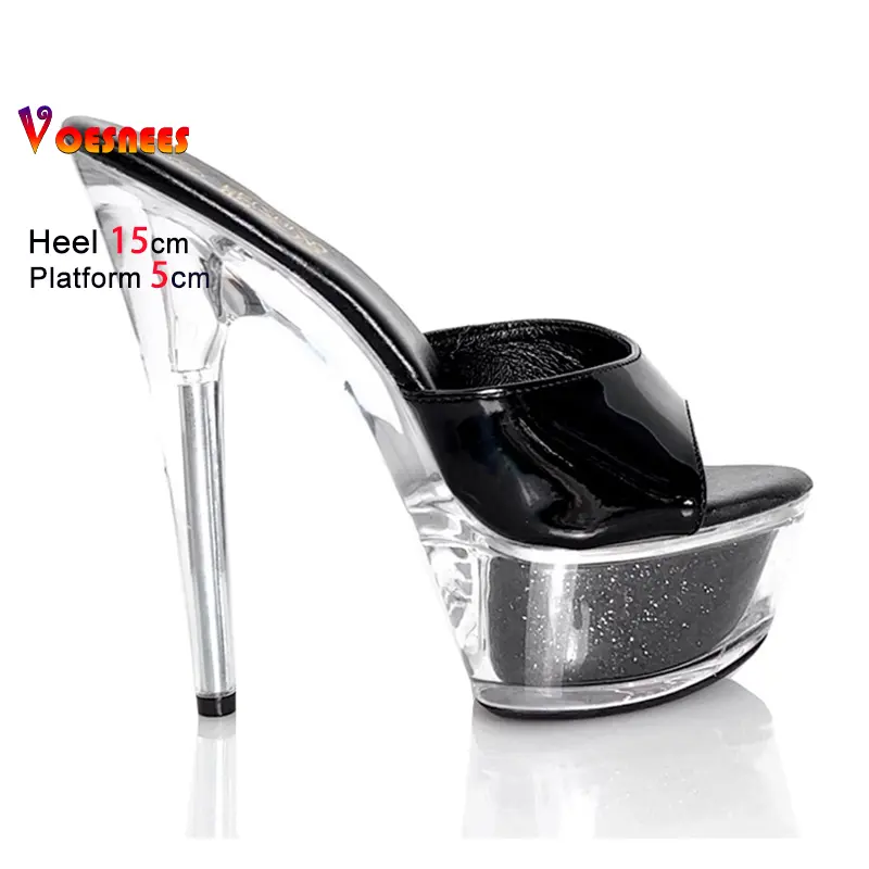 2025 New Women Clear Heel Summer Fashion Slippers Super High Platform Woman Club Party Sexy Slides Sandals 15CM Stiletto Shoes