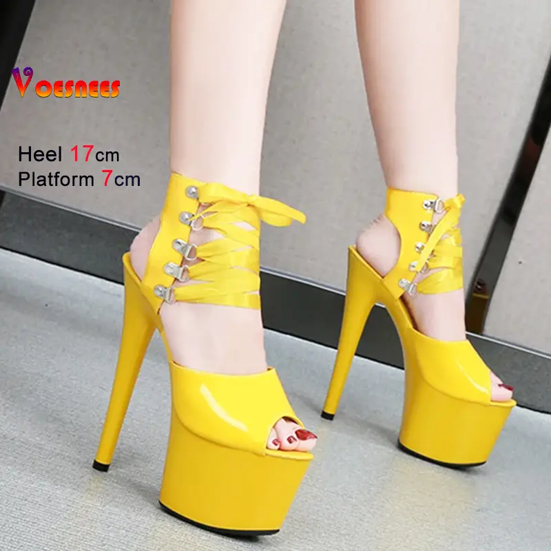Brand Gladiato New Sandals Pole Dance Women's Shoes High Heels Thick Bottom Stripper Shoes 17CM Lace-up Platform Ladies Sandals