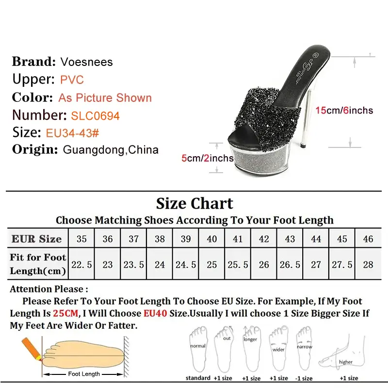 Summer Women Shoes 6Inch Transparent Crystal Slides Nightclub Platform High Heels Fashion Sequined Sandals 15cm Heel Slippers