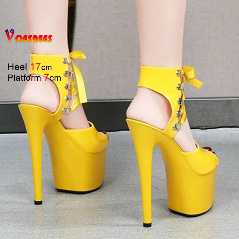 Brand Gladiato New Sandals Pole Dance Women's Shoes High Heels Thick Bottom Stripper Shoes 17CM Lace-up Platform Ladies Sandals
