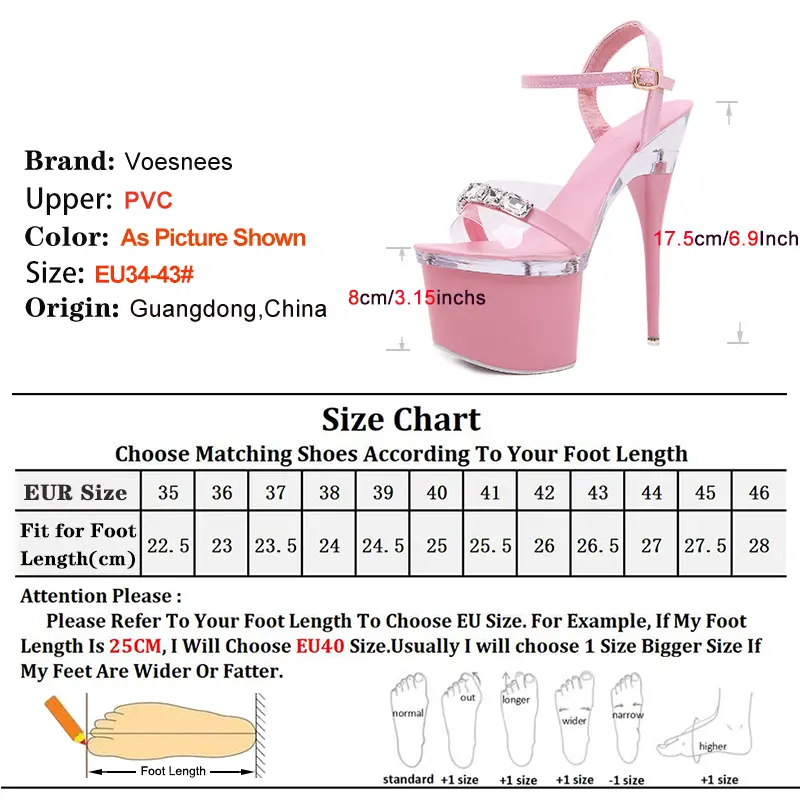 Transparent PVC Black 17.5CM Platform Sandals For Women Luxury Rhinestones Summer Party Banquet Shoes Pole Dance Stiletto Heels