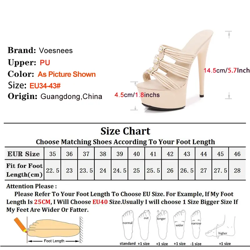 14.5CM Thin Heel Slippers Model T-show Sexy Slides Sandals Pearl Rivet Summer Party High Heels Nightclub Platform Women Shoes