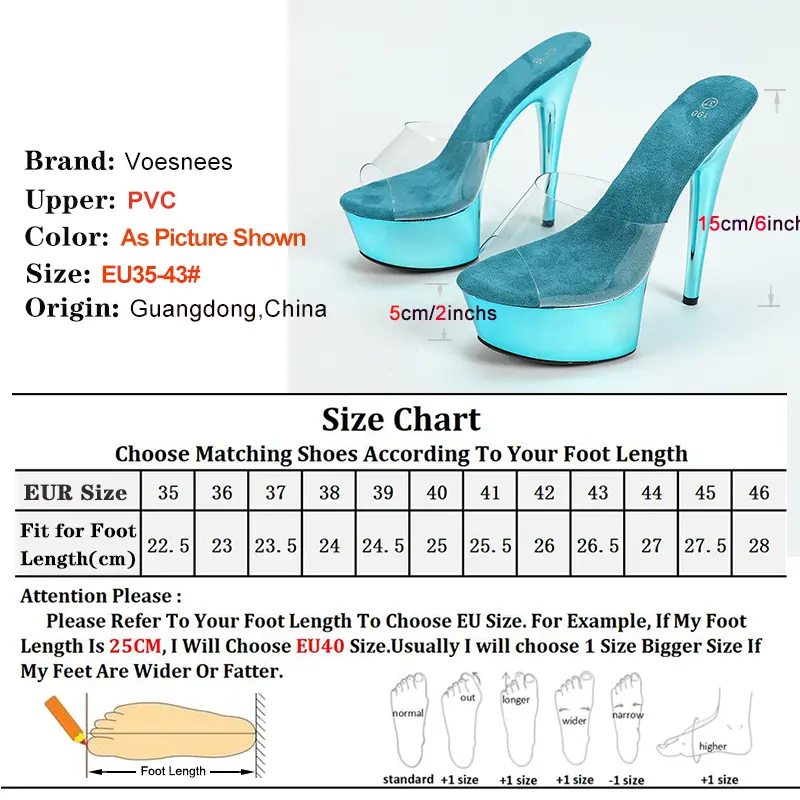 Peacock Blue 15cm Women's Slippers Shine Plating Heel Platform Sandals Sexy Exotic Model Pole Dancing Shoes Strip Party Heels