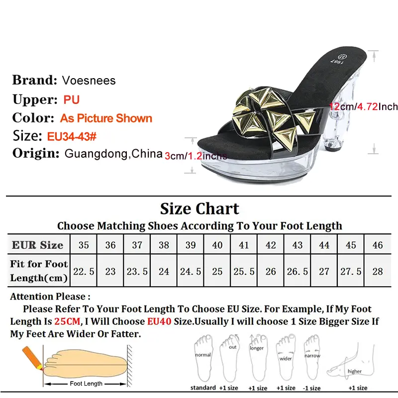 Transparent Crystal Heels Mules Thick Platform Square Toe Women Shoes Summer Strange Style 12CM Fashion Slip-On Sandals Slippers