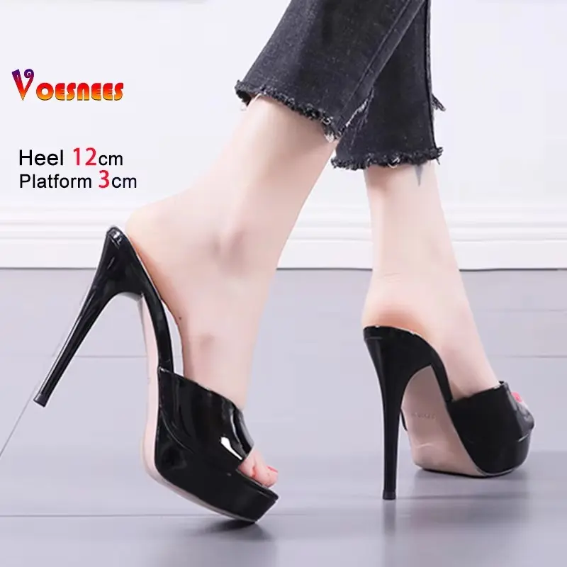 Big Size 35-42 Summer Slippers For Woman 2025 new Comfort Thick Bottom Elegant Party Shoes Slip-on Summer 12CM High Heel sandals