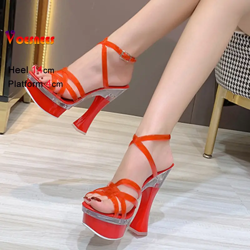 Summer 14CM Gladiator High-Heeled Sandals Women's Sexy Platform Transparent Shoes for Pole Dancing Walking Show Model Stiletto