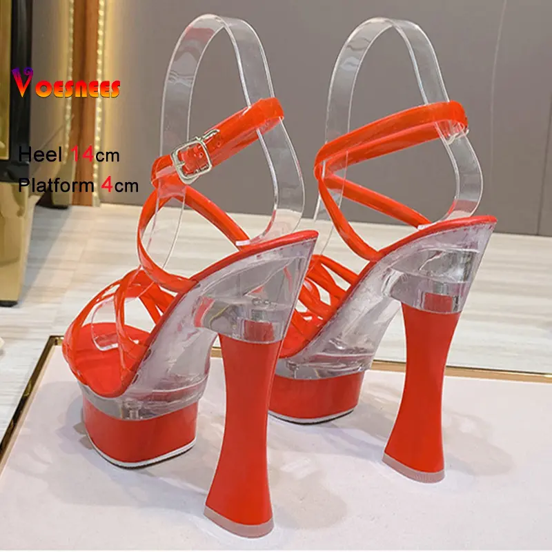 Summer 14CM Gladiator High-Heeled Sandals Women's Sexy Platform Transparent Shoes for Pole Dancing Walking Show Model Stiletto