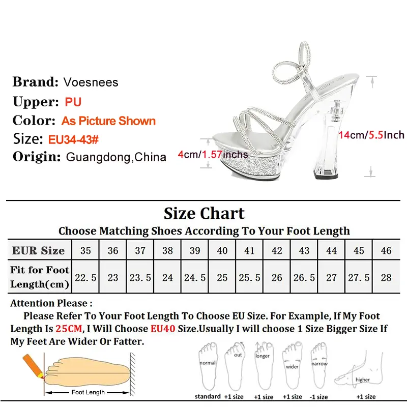 Sexy Ankle Strap High Heel Platform Sandals Night Club Party 14CM Clear Square Heels Rhinestone Narrow Band Summer Women Shoes