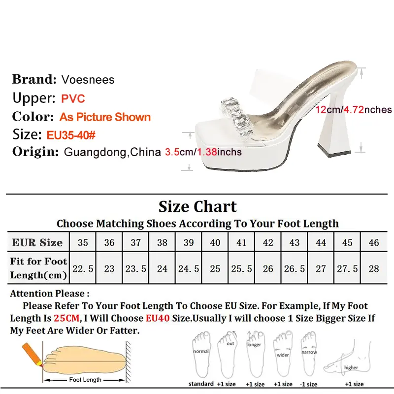 Women Platform Square Toe Rhinestone Slippers Summer 12CM High Heels Luxury Party Sandals Sexy Transparent Nightclub Woman Shoes