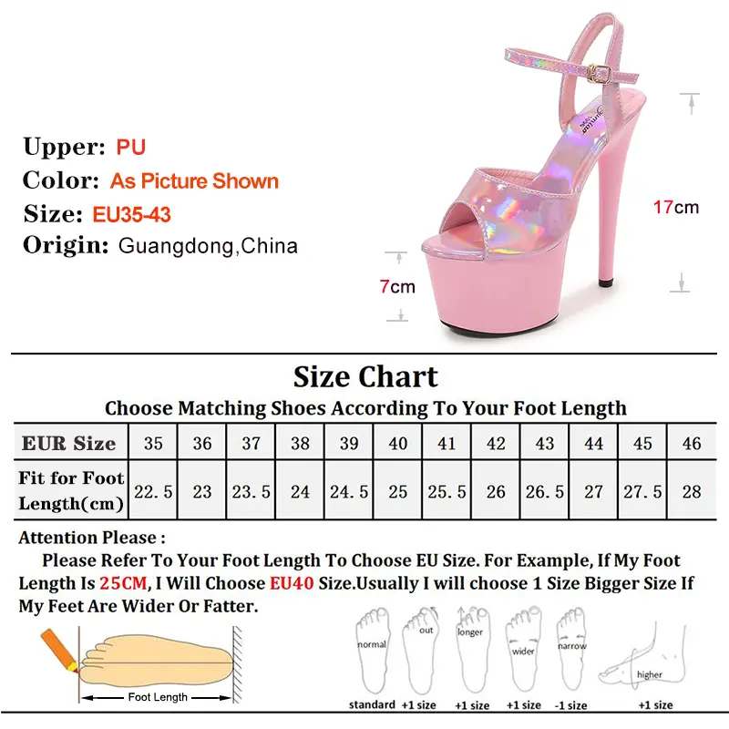 New 17CM Pink Women's Laser Bright Patent Leather Sandals High Heel Platform Buckle Straps Stripper Heels Stage Show Stiletto