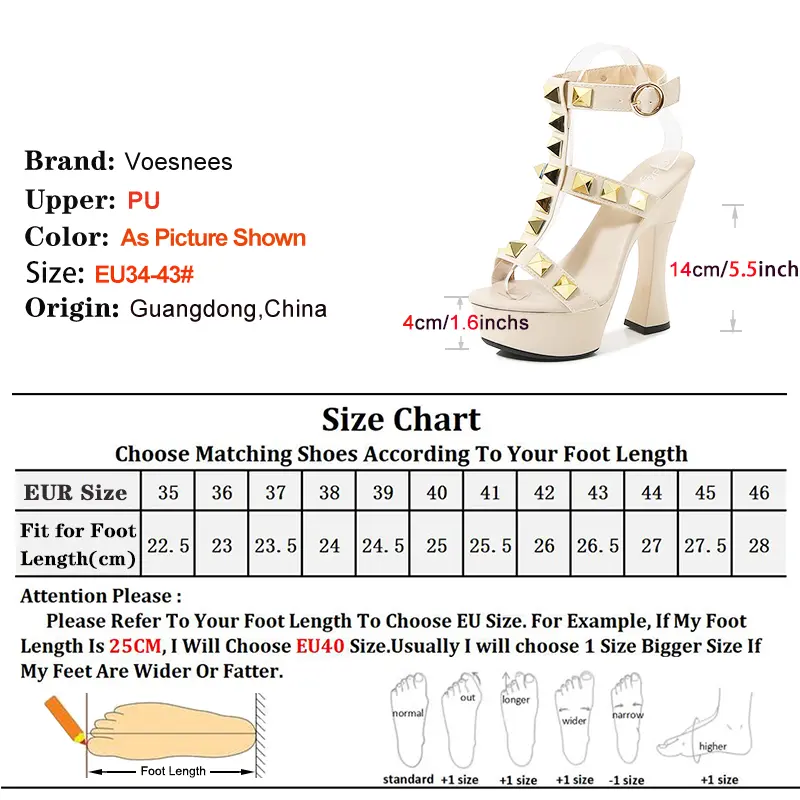 Red Buckle Strap High Heels Large Size Thick Bottem Women Shoes Metal Rivet Party Sandals 14CM Chunk Heeled Club Summer Shoes