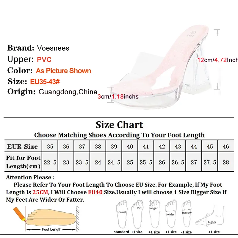 Women Slippers 12CM Crystal high heels Transparent PVC Summer Chic Party Shoes Clear Platform Female Square Toe Slip-on Sandals