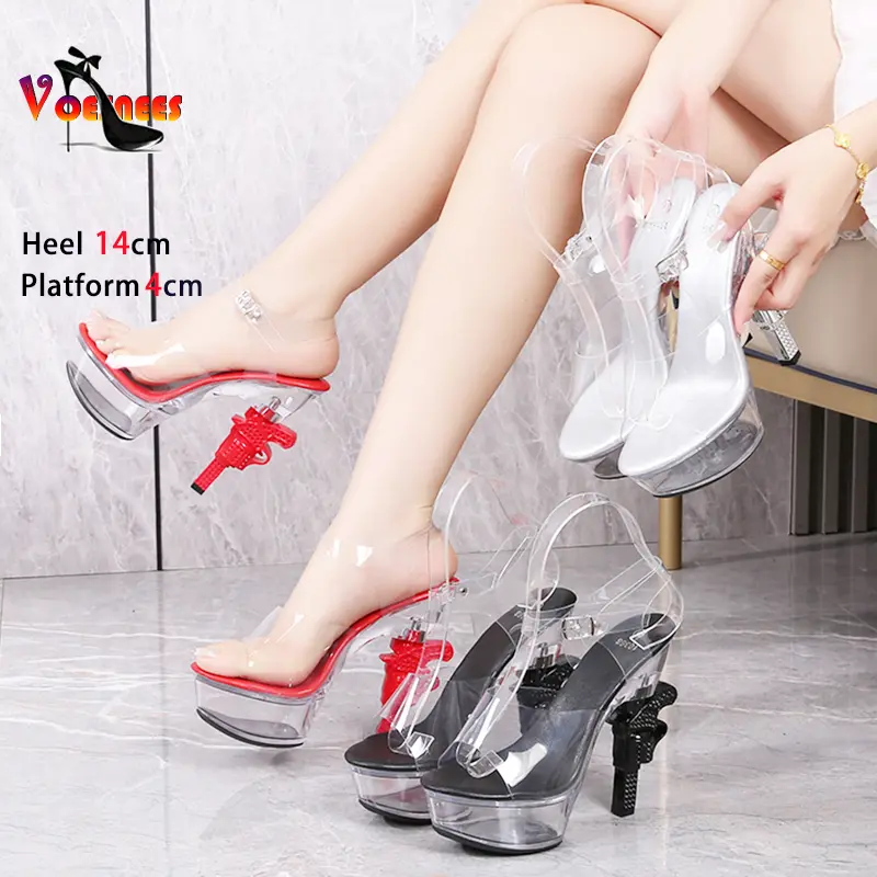 2024 Summer Sexy PVC Thick Platforms Transparent High Heels Nightclub Pole Dance Shoes 14CM Gun heel T Show Women Clear Sandals