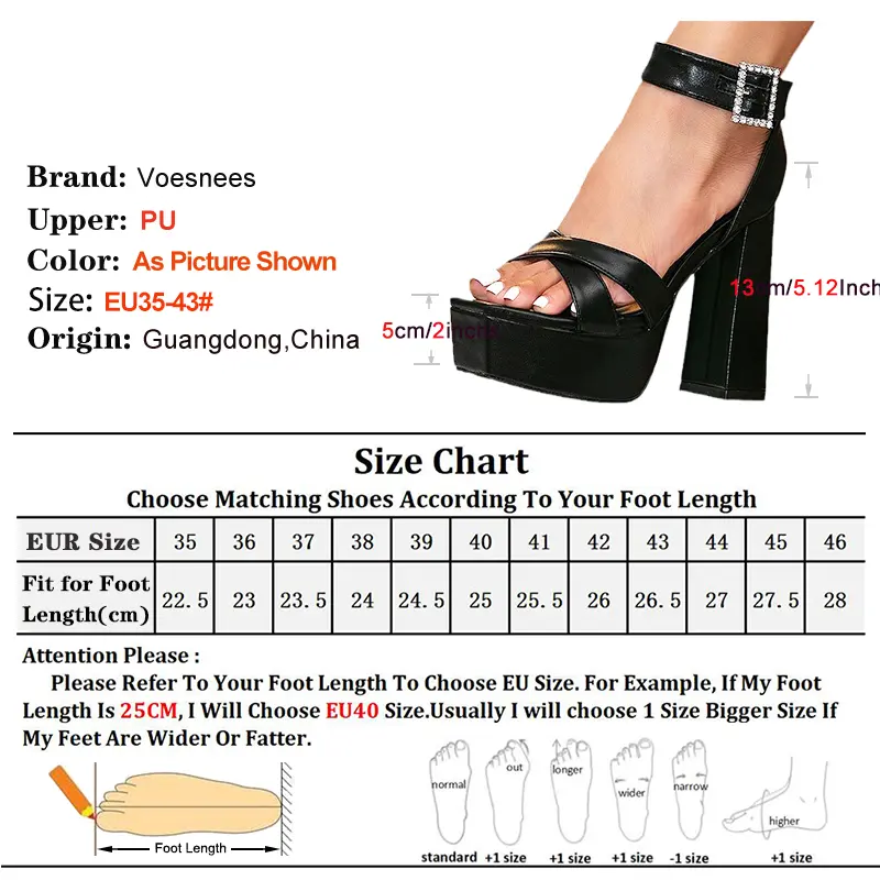 Women Belt Buckle Summer Black Thick Bottom Sandals Fashion Platform 13CM Block High Heels Sexy Nightclub Party Shoes Size 35-43
