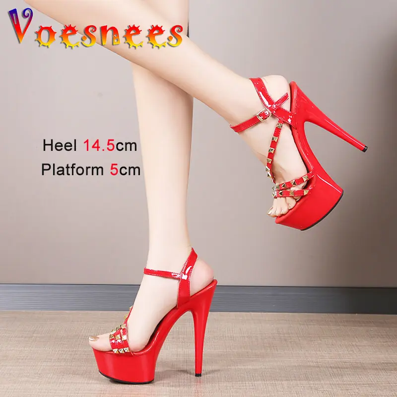 European And American Thin High Heels Rivet Women's Shoes Summer Fashion Thick Platform Sandals Sexy Narrow-band Banquet Pumps