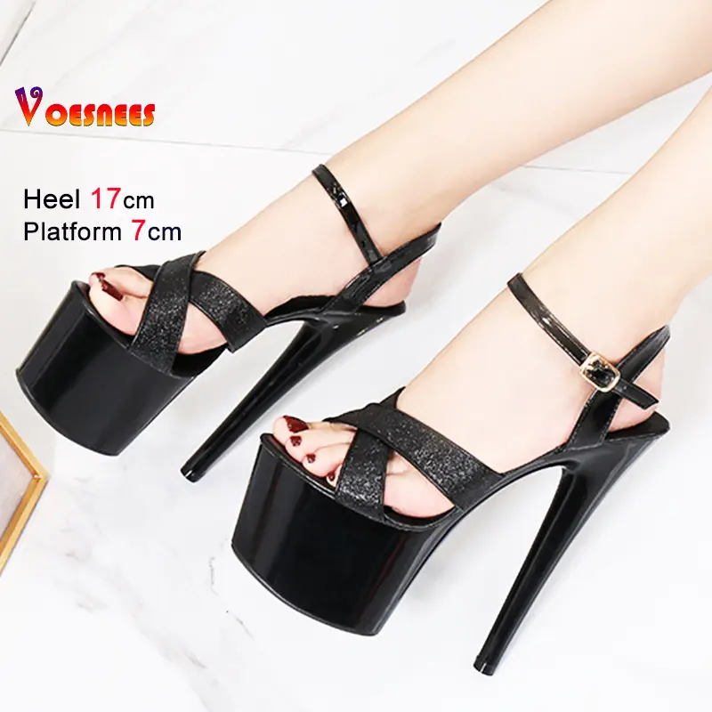 Sexy Platform Sandals for Women Super High Heel 17cm Sequins Overlapping Wedding Party Nightclub Shoes Model Catwalk Footwear