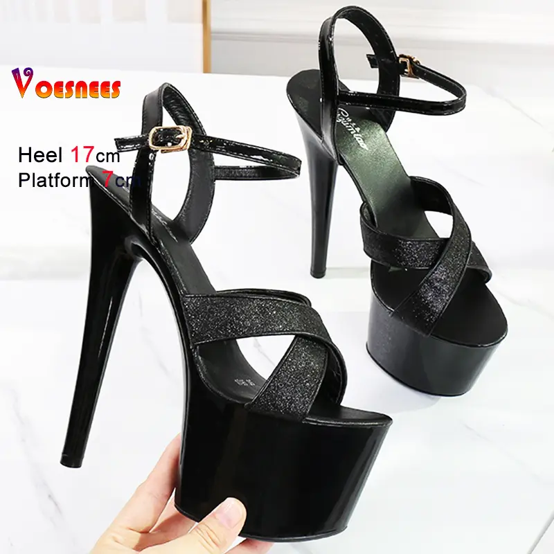 Sexy Platform Sandals for Women Super High Heel 17cm Sequins Overlapping Wedding Party Nightclub Shoes Model Catwalk Footwear
