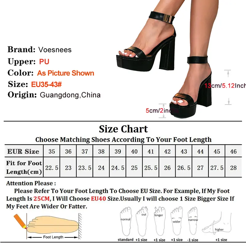 13CM High Heels New Fashion Thick Platform Sandals Women Summer Black Block Heel Square Toe Large Size Model Catwalk Show Shoes