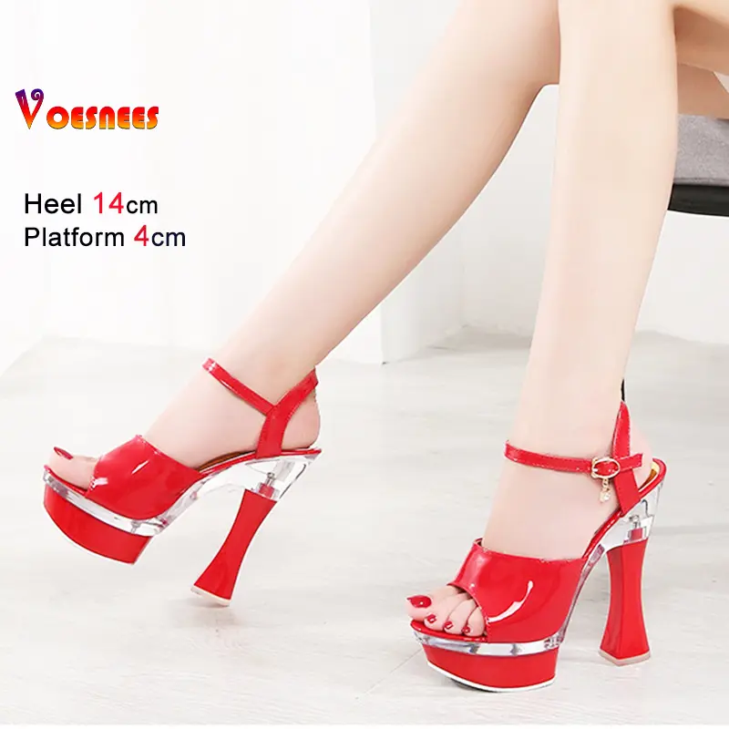 2025 New Women's Platform Sandals High Heels Ultrahigh 14CM Open Toe Transparent Ladies Catwalk Sexy Model Shoes Square Heel