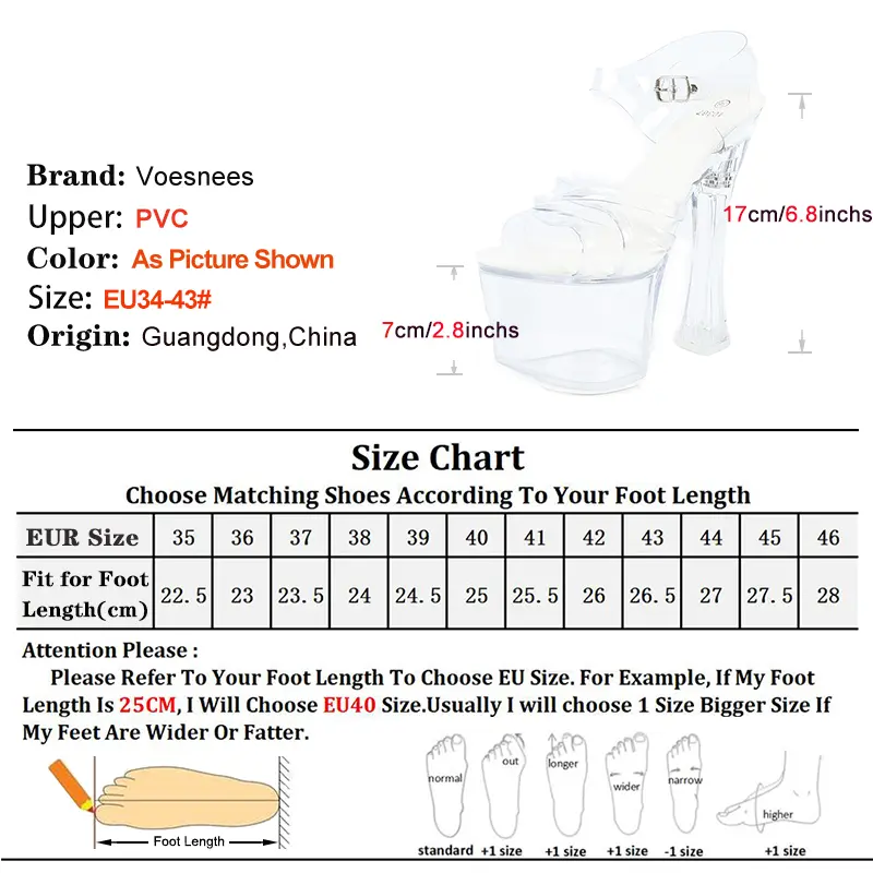 17CM Thick High Heel Sexy Narrowband Party Shoes For Women Crystal Platform Transparent Sandals Summer Pole Dance Stripper Heels