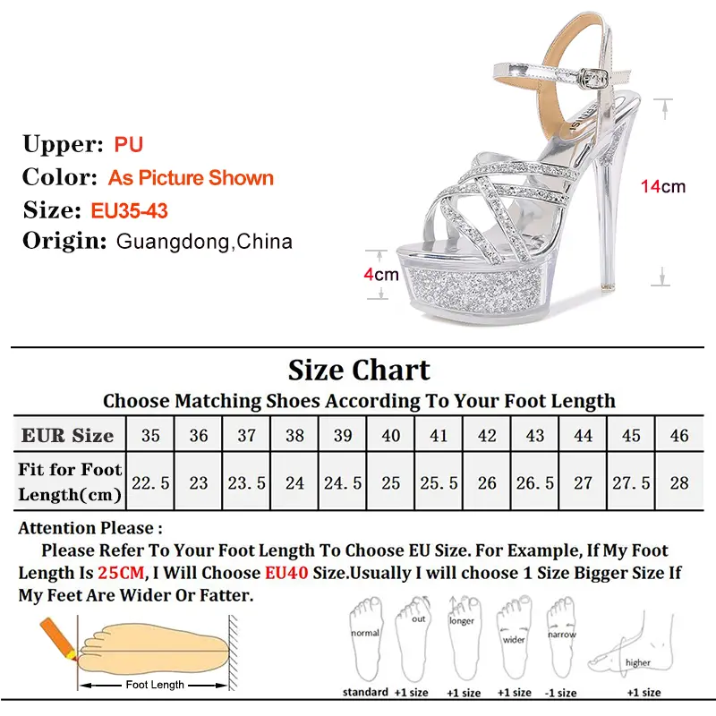 2025 Summer Model Show Shoes 14CM Clear High Heel Women Buckle Strap Sandals Sequin Band Gold Silvery Pole Dance Stripper Heels