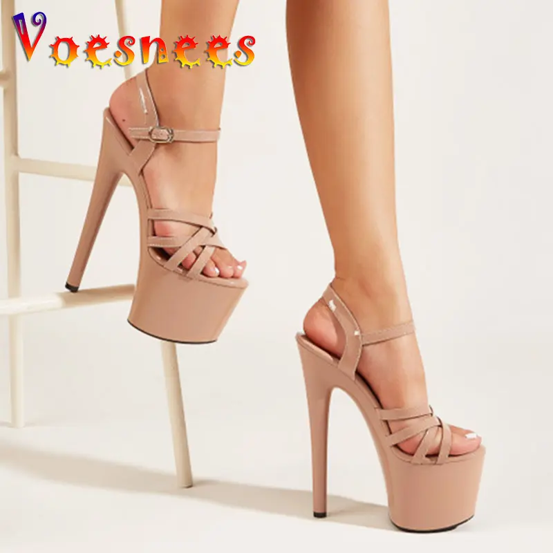 Sexy Fetish Pole Dance High Heels 17CM Sandals Women Summer Fashion Platform Open Toe Buckle Strap Party Strip Shoes Size 43