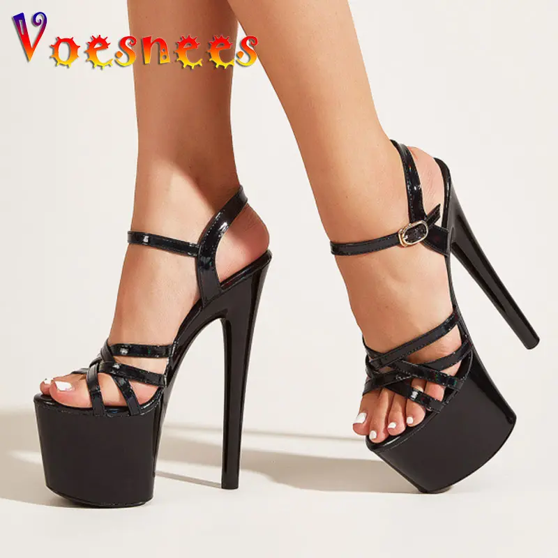 Fashion 17CM High Heels 2025 Summer New Narrow-Band Sandals Sexy Buckle Slim Heel Pole Dancing Women's Shoes Sandalias Mujer