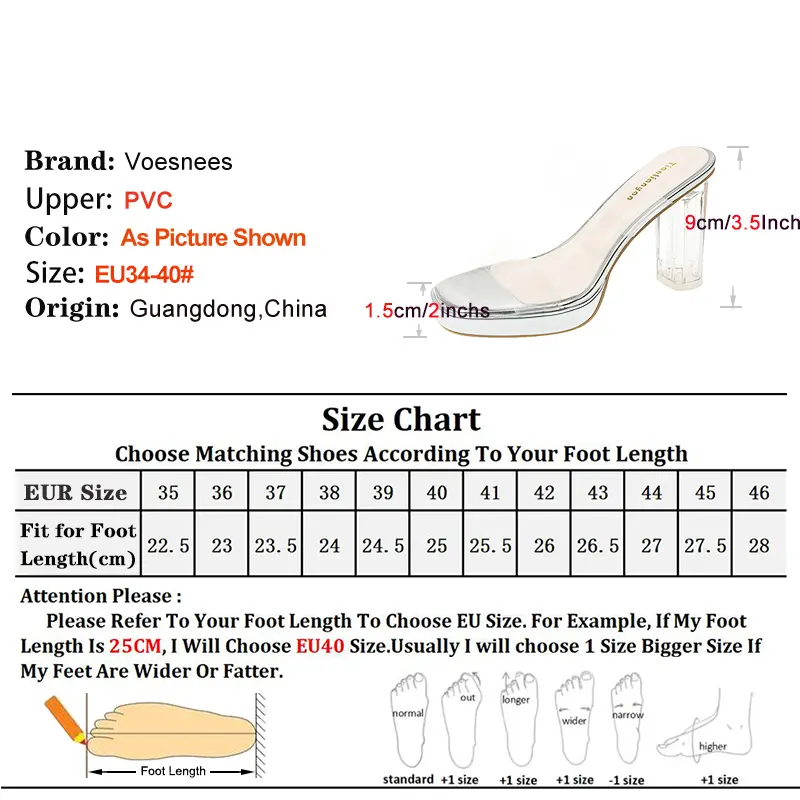 Size 34-40 Women Square Toe Transparent Slippers Crystal High-heeled Sandals Summer Slip-on Lady Shoes  PVC Clear Heels Mules