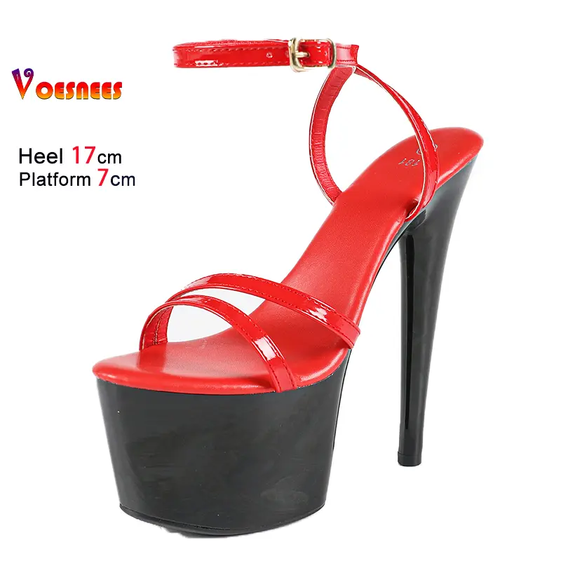 Size 34-43 Sexy Thin Band High Heels Women Platform 17CM Extreme High Heel Red Buckle Strap Nightclub Dance Shoes Summer Sandals