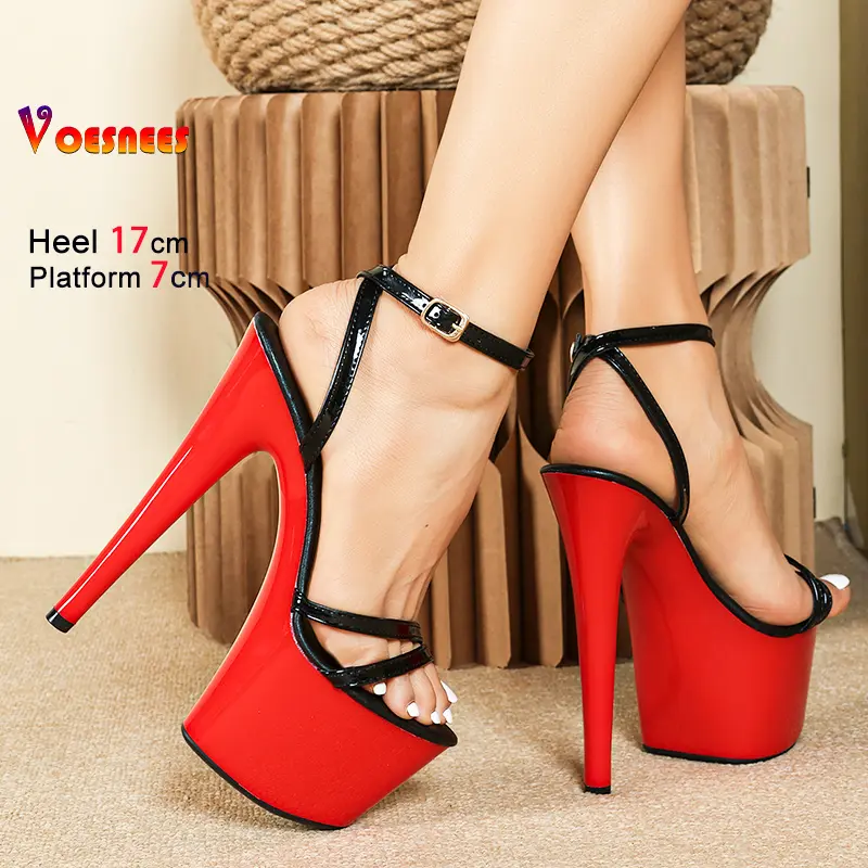 Cross Ankle Strap Summer Sandals Fashion Narrow band Large Size Shoes Thick Platform Women Club Party 17CM High Heels Sandals