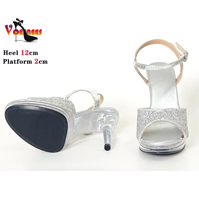 New Women Sandals Fashion Female Models Station Catwalk Show Sexy Crystal Transparent Shoes Summer 12cm Thin High Heels Sandals
