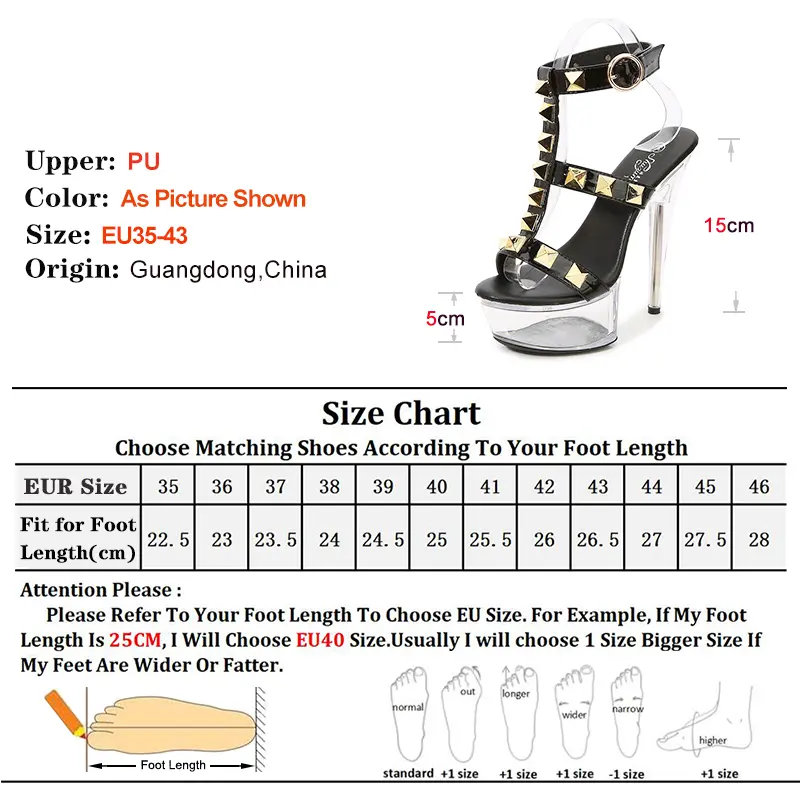 Transparent Platform Striptease Women Sandals with Chic Rivets High Heel Nightclub Show Models Shoes Thin Heel Gladiato Stiletto