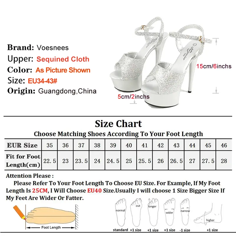 15CM Silver Sequin Thin Heels Ankle Strap Wedding Party Sandals Thick Platform High Heels 2025 New Club Summer Shoes For Women