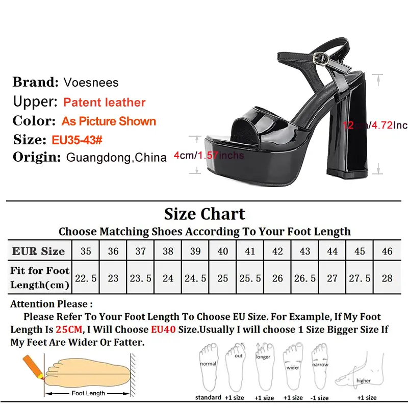 2025 Summer Black Patent Leather 12CM High Heel Sandals For Women Plus Size Europe and America Square Toe Model Catwalk Shoes