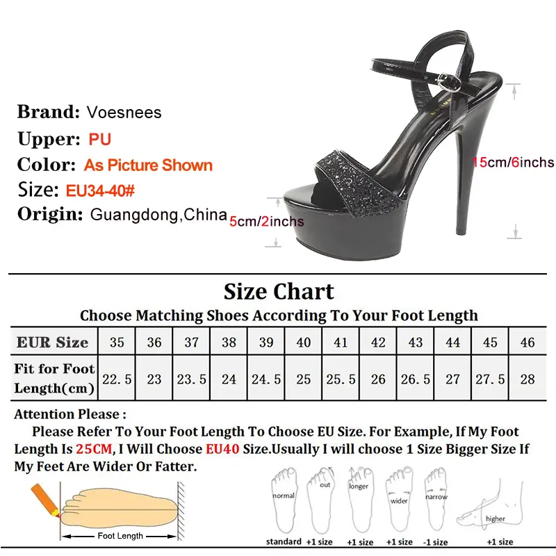 Model Catwalk Show Summer Super High Heels 15CM Stiletto Sexy Pole Dance Shoes Club Party Women Luxury Sequin Platform Sandals