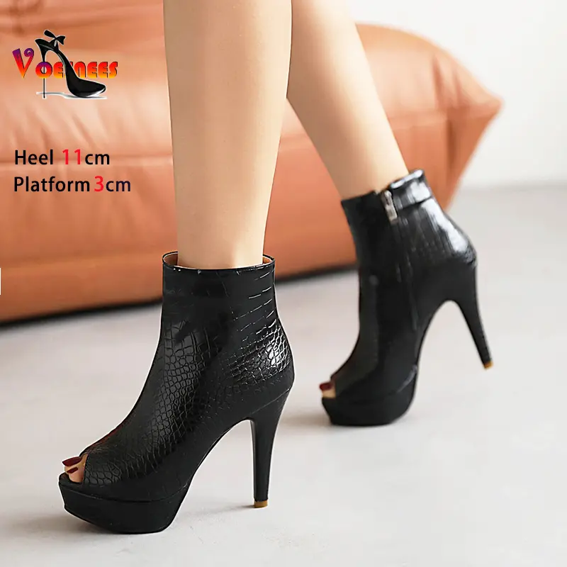 Women's Stiletto Short Boots 2024 Spring Autumn Party Peep Toe Shoes 11CM High Heels Female Platform Elegant Ankle Boots Mujer