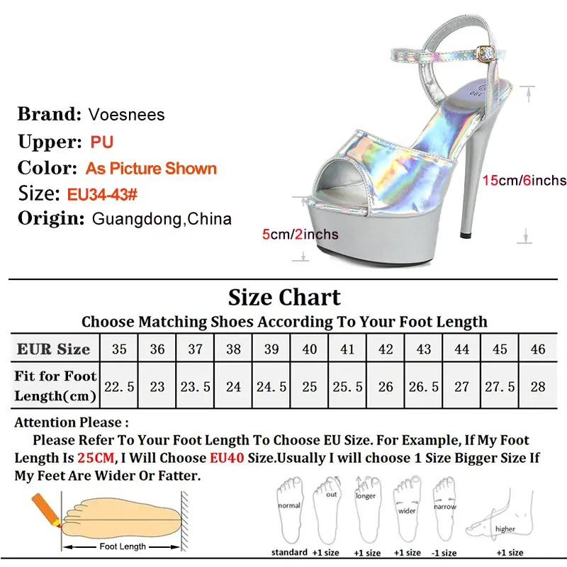 Stripper Heels 15CM Thin High Heeled Shiny Holographic Summer Women Shoes For Party Nightclub Pink Thick Platform Sandals Ladies