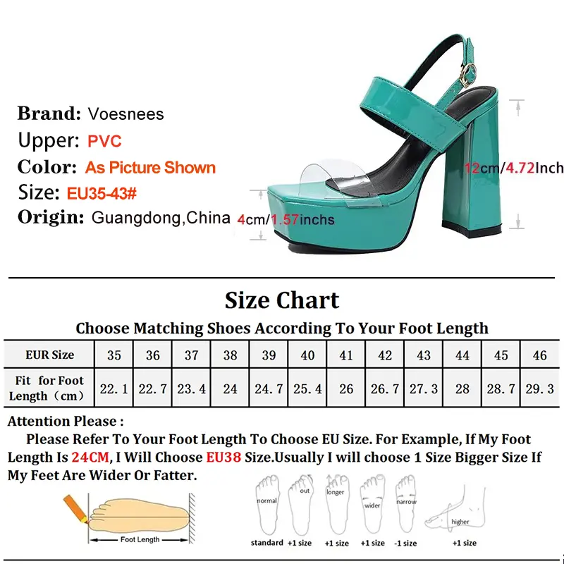 Size 35-43 Women Transparent PVC Platform Sandals Nightclub Party 12CM Block Heels Summer Back Strap Square Toe Shoes For Woman