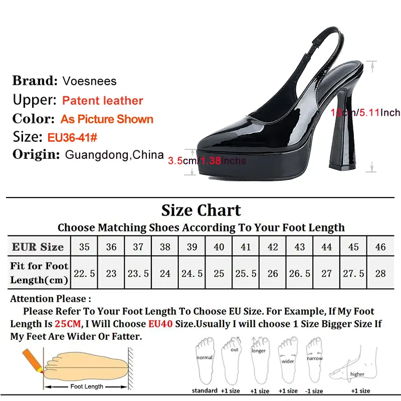 Black High Heels For Women 13CM Fashion Pointed Toe Slingbacks Single Shoes Summer Comforty Thick Platform Patent Leather Pumps