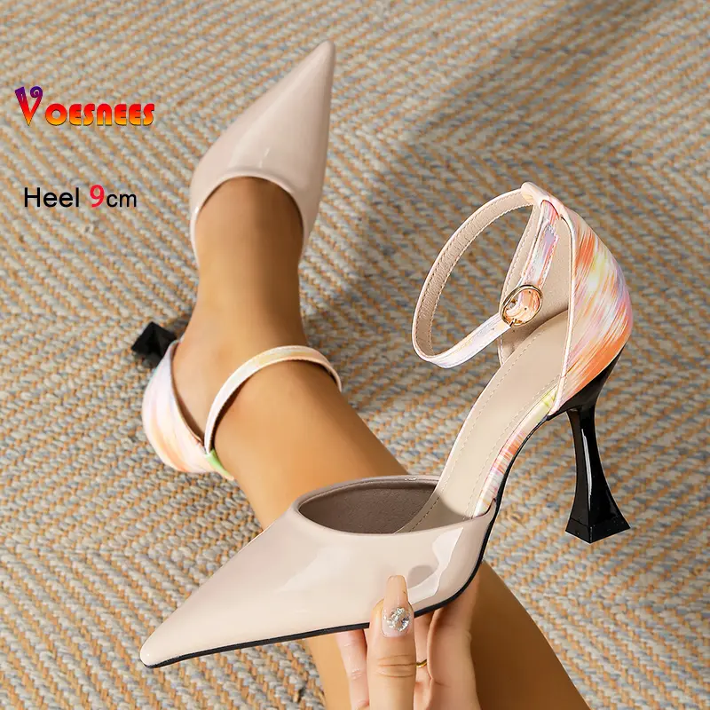 Summer High Heels Plus Size Women Elegant 9CM Stiletto Pointed Toe Office Party Sandals Fashion Model Side Empty Ladies Shoes