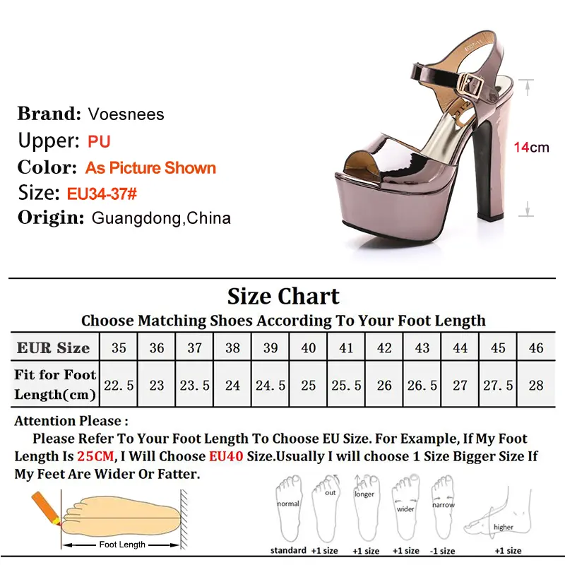Coarse Heels Gun Color High Heels 14cm Platform Women's Shoes Round Toe Ladies Pumps Peep Toe Buckle Strap Sandals Casual Shoes