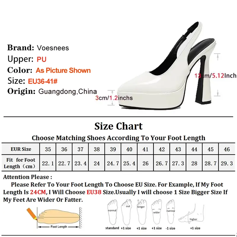 White Single Shoes Fashion Platform Pointed Slip On Large Size Woman Shoes 13CM High Heels Designer New Slingback Women's Pumps