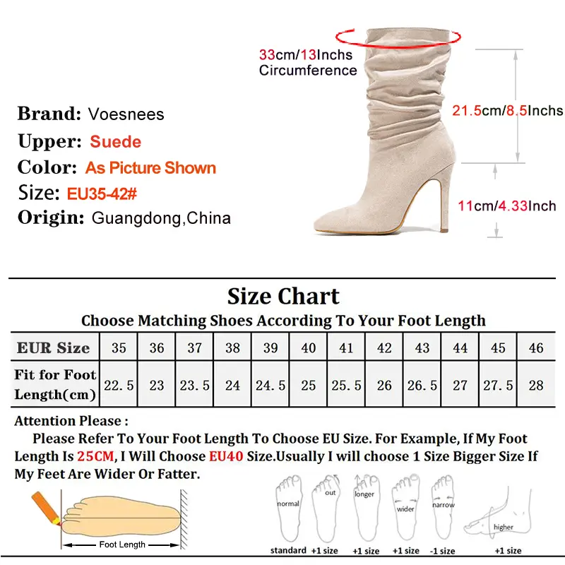 2024 New Woman Mid-tube Boots Faux Suede Pointed Toe Women's Shoes 11CM Stiletto Heels Lady Fashion Pleated Boots Large Size 42