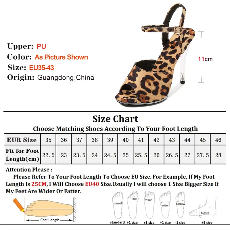Summer 11CM Thin Heel Women's Open Toe Transparent Sandals Sexy Leopard Print Solid Color Stiletto Heels Party Club Shoes