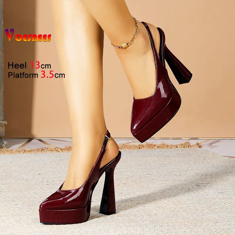 Plus Size 36-41 Women Pointed Toe High Heels 13CM Closed Toe Summer Elegant Woman Pumps Fashion Platform Slingback Female Shoes