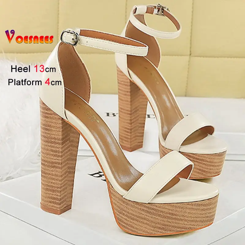 Fashion Coarse Heel Women's Sandals Sexy One Word Buckle Strap Super High Heels Losed Toe Sandals Waterproof Platform Lady Shoes