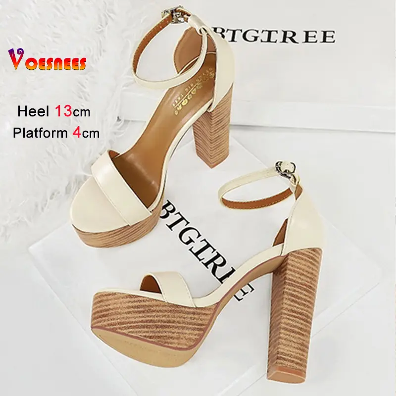 Fashion Coarse Heel Women's Sandals Sexy One Word Buckle Strap Super High Heels Losed Toe Sandals Waterproof Platform Lady Shoes