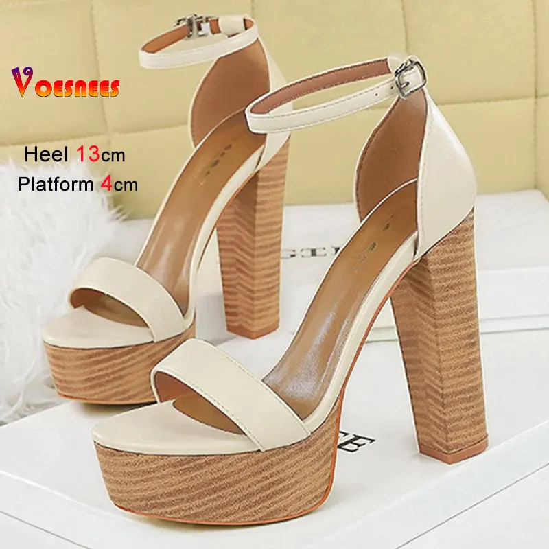 Fashion Coarse Heel Women's Sandals Sexy One Word Buckle Strap Super High Heels Losed Toe Sandals Waterproof Platform Lady Shoes