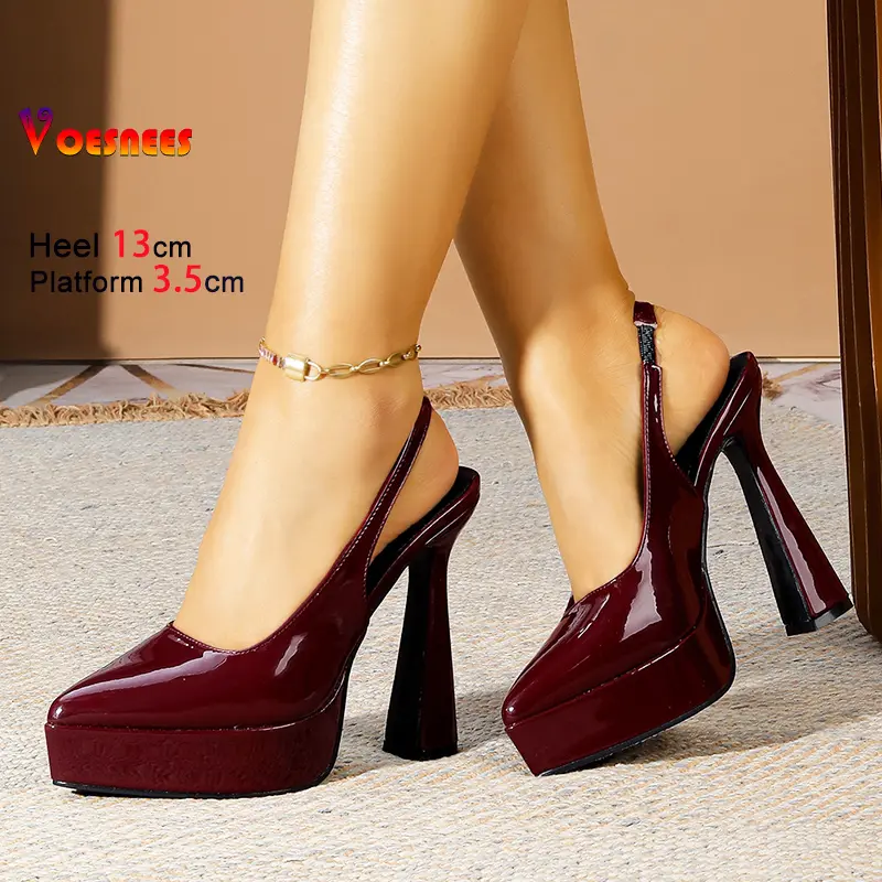 Plus Size 36-41 Women Pointed Toe High Heels 13CM Closed Toe Summer Elegant Woman Pumps Fashion Platform Slingback Female Shoes