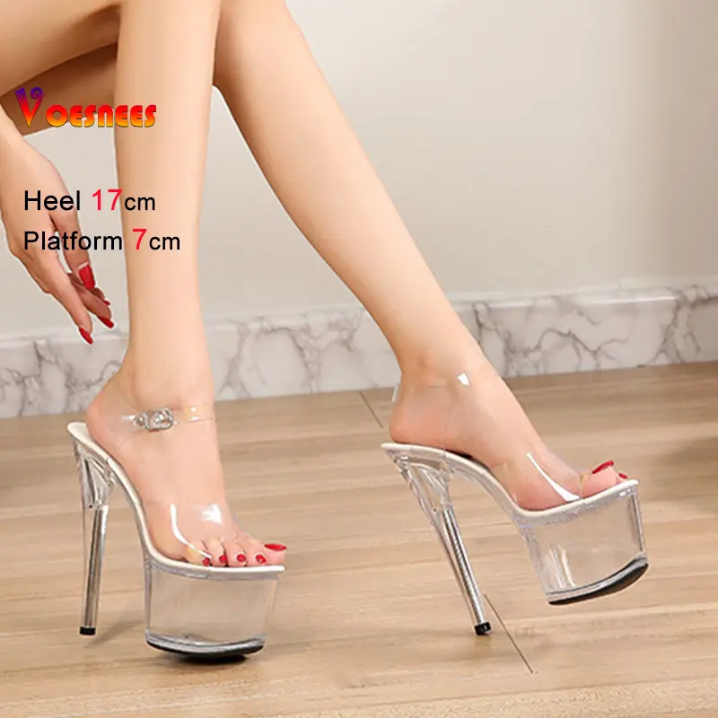 Wedding Party Shoes Crystal Women Shoes Super High Heels 17CM Fine-heeled Waterproof Platform Sandals Transparent Crystal Shoes